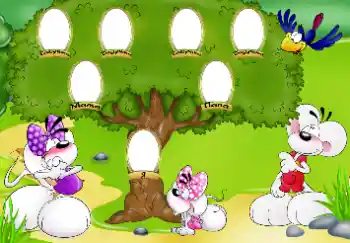 Фотоэффект с категории Дерево семьи № 24209. Надпись на рамке: Это Я. Папа. Мама. Бабушка. Дедушка.